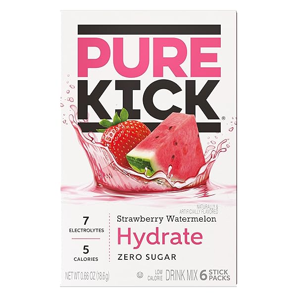 PURE KICK HYDRATION SINGLES TO GO DRINK MIX, STRAWBERRY WATERMELON, INCLUDES 6 BOXES WITH 6 PACKETS IN EACH BOX, 36 TOTAL PACKETS