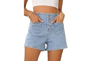Sidefeel Women's Jean Shorts Button Fly Stretchy High Waisted Summer Outfit Denim Shorts