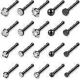 AllerPierce 20G 20Pcs Nose Studs Rings Stainless Steel CZ L Shape Bone Screw Stud Nose Piercing Jewelry for Women Men Hypoallergenic Nose Pin 1.5mm 2mm 2.5mm 3mm