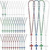 XINHUIDALSQ 36 Pcs Plastic Rosary Beads Bulk, 17 Inch 4 Color Plastic Rosaries in Bulk, Rosaries Catholic for First Communion Gifts Religious Easter Church Welcome Catholic Favor