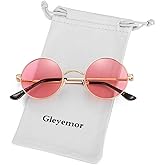 Gleyemor Polarized Round Sunglasses for Men Women Hippie Small Circle Glasses Red Yellow Lenses