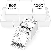 4x6 Direct Thermal Shipping Labels - 8 Stacks, 500 Label/Stack White Perforated Fanfold Labels, 4000 Self Adhesive Label Compatible with Zebra, Rollo, MUNBYN & Other Bluetooth Thermal Printer