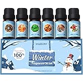 WUSEONY Winter Essential Oil for Diffusers Home, Holiday Fragrance Oils Set, Scented Oil Gift Set for Candle Soap Making - Christmas Wreath, Gingerbread, Mistletoe, Peppermint, Cinnamon, Hot Chocolate