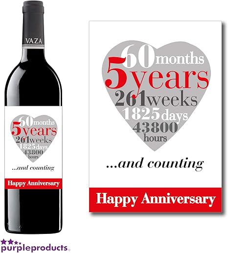 Purpleproducts Etichetta Per 5 Anniversario Di Matrimonio 5 Anniversario Di Matrimonio 5 Per Coppia Amazon It Casa E Cucina