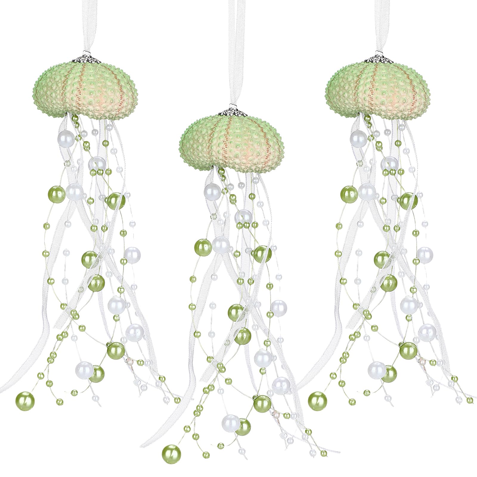 Photo 1 of ***(STOCK PHOTO FOR REFERENCE ONLY)***3 Pcs Sea Urchin Jellyfish Christmas Ornament Coastal Beaded Beach Theme Holiday Decorations Ocean Inspired Elegant Hanging Jellyfish Decorations with Crystal and Ribbons (Green)