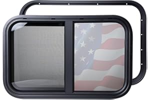 ALLOTEMLASS 24"x15" RV Sliding Window - Horizontal Teardrop Style, DOT-Certified Tempered Glass & Trim Kit, Aluminum Alloy Frame w/Mesh Screen