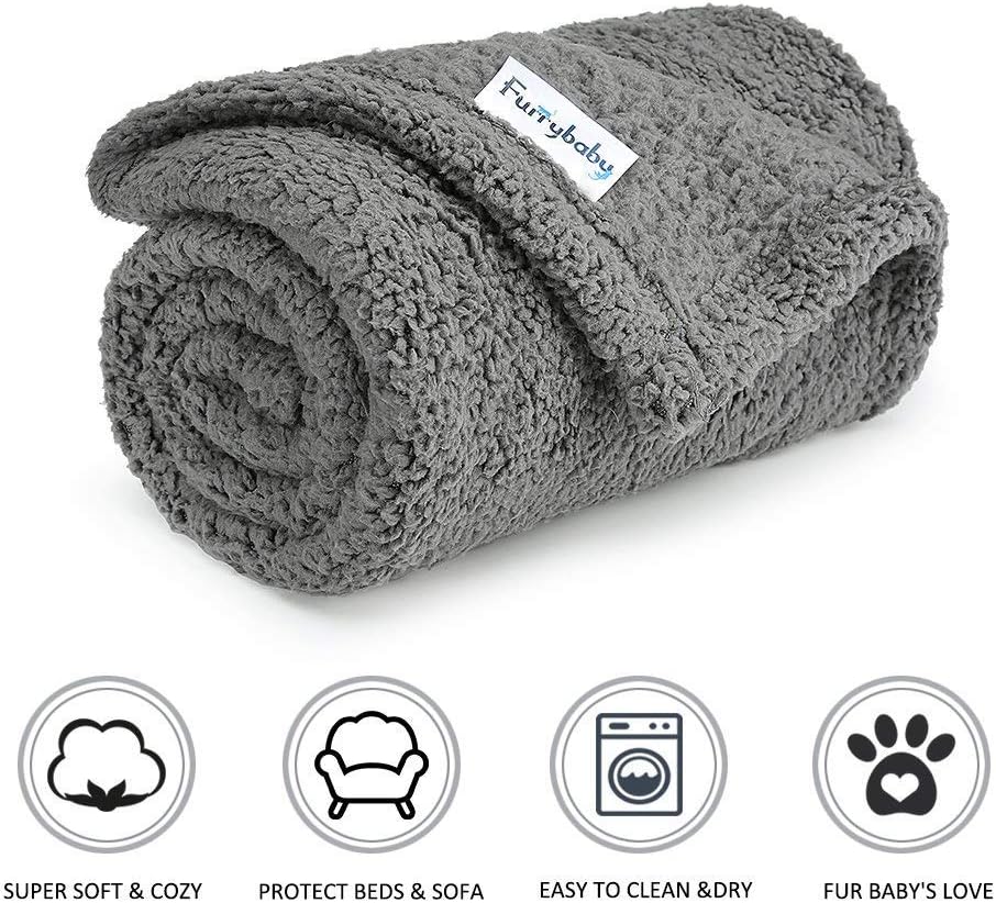 furrybaby Premium Fluffy Fleece Dog Blanket, Soft and Warm Pet Throw for Dogs & Cats Grey (Small