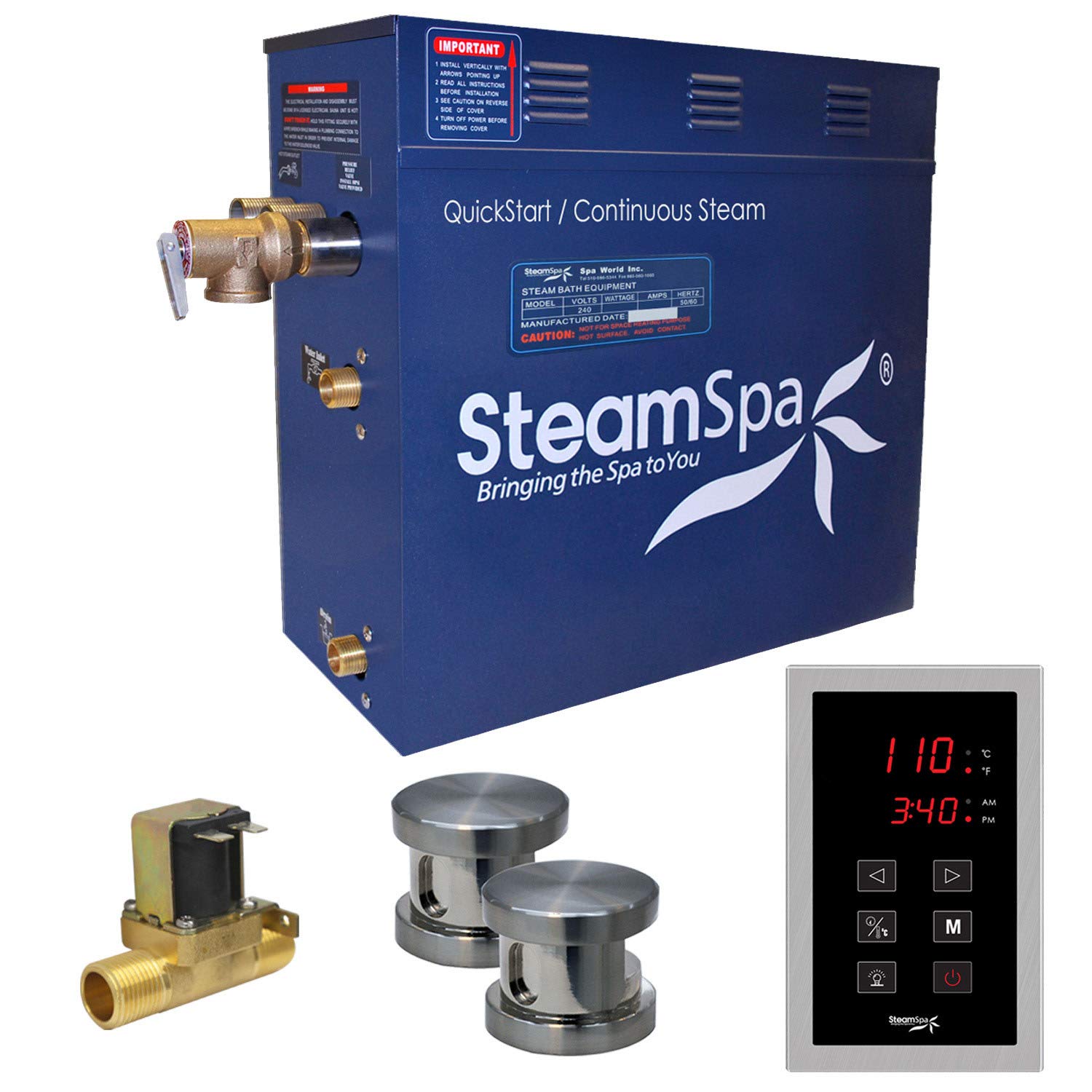 Steam Spa OAT1050BN-A Oasis 10.5 KW Quick Start Acu-Steam Bath Generator Package with Built-In Auto 