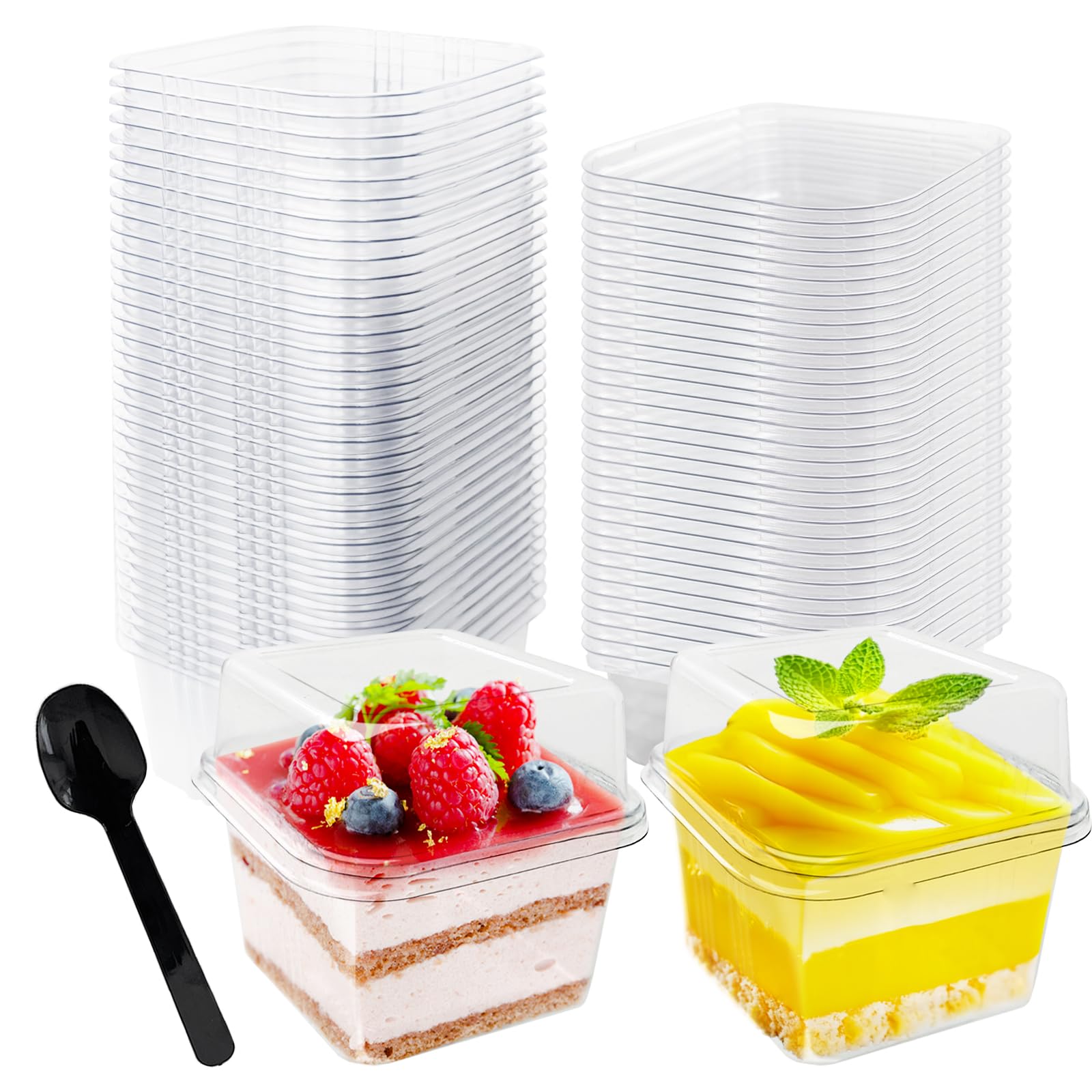 View 1 of **MISSING PARTS**
Alaeseje 60 Pack 8 oz Plastic Dessert Cups with Lids and Spoons,Square Parfait Cups Disposable Cake Containers with Lid for Ice Cream,Pudding,Yogurt Fruit,Mousse