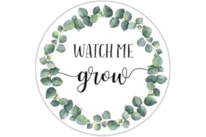 EKSPLODI Watch Me Grow Stickers, Greenery Wedding Favor Stickers, Baby Shower Stickers, Favors, Decorations, 2 Inch, Pack of 50