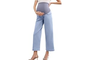 Yornobly Women's Maternity Jeans Straight Leg Cropped Relaxed Fit Over Belly Comfortable Denim Pants Pregnancy