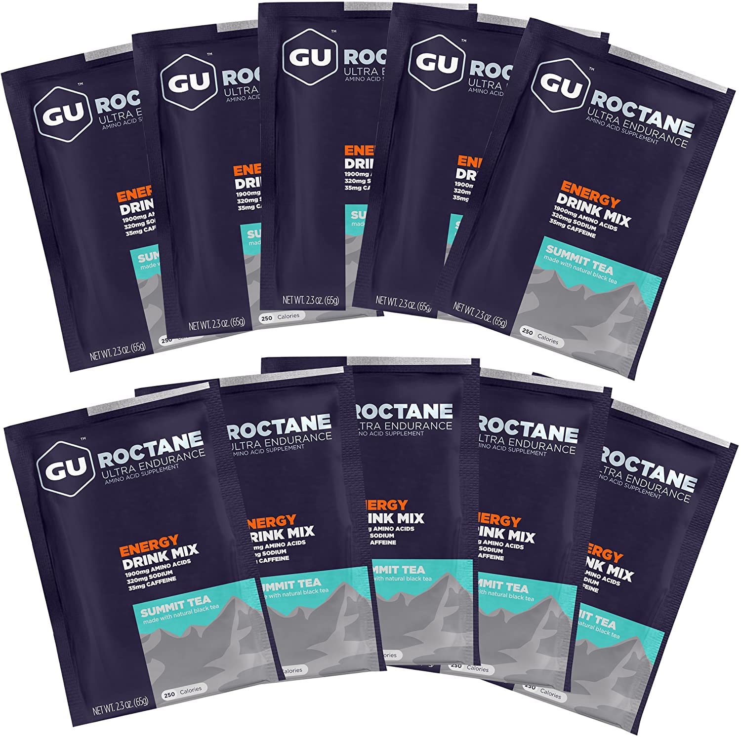 GU Energy Roctane Ultra Endurance Energy Drink Mix, Vegan, Gluten-Free, Kosher, and Dairy-Free n-the-Go Energy for Any Workout, 10 Single-Serving Packets, Summit Tea
