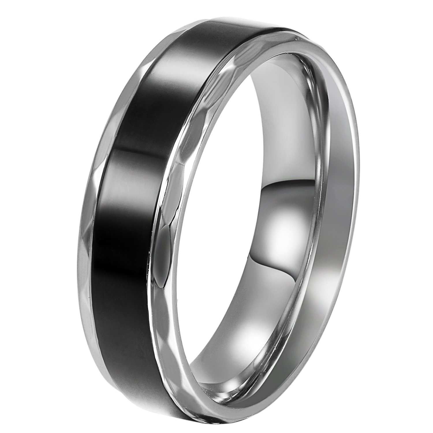 JewelryWe Men Women's Black Silver Tone Stainless Steel Band Ring Valentine Love Couples Wedding Engagement Promise (Men's Size R)