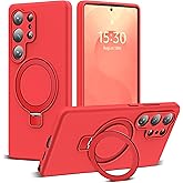 SKYLMW for Samsung Galaxy S25 Ultra Case with Magnetic Invisible Stand [Compatible with Mag-Safe] Military Drop Tested [Full Camera Protection] Silicone S25 Ultra Case for Women Men 6.9'', Red