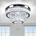 Cainjiazh 16" Crystal Chandeliers LED Crystal Ceiling Light Fixtures Flush Mount Ceiling Light Modern Chandelier Lights for Living Room Bedrooms Dining Room (6500K Cool White)