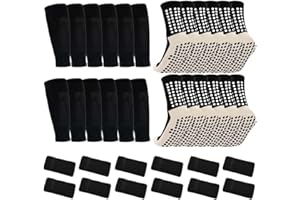 Ukontagood 6 Pairs Grip Soccer Socks 6 Pairs Soccer Sleeve Socks with 12 PCS Shin Guard Straps for Youth Adults