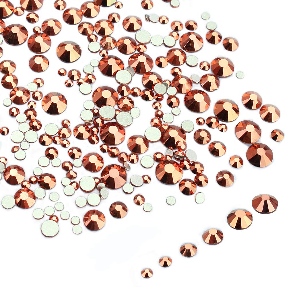 LolliBeads Resin Crystal Round Nail Art Mixed Flat Backs Acrylic Rhinestones Gems,Mix Size 1.5-5 mm, Color Rose Gold (1200Pcs)