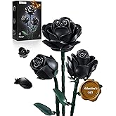 iATOM Black Roses Flower Building Set - 3Pack, Gift for Valentine's Day for Her/Mom/Girlfriend/Wife/Couple, Gothic Emo Vintage Retro Artificial Flowers Botanical Collection Home Decor Aesthetic