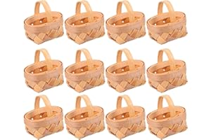 Cabilock 12pcs Mini Woven Picnic Baskets Miniature Wood Baskets Small Craft Basket for Fairy Garden Ornament Dollhouse Decoration