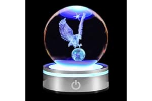 pinyan Eagle Gift 3D Crystal Ball with LED Light Base Unique Decor Glass Figurine Lamps Laser Engraved Nightlight for Best Friend Eagle Lovers Keepsake Paperweight