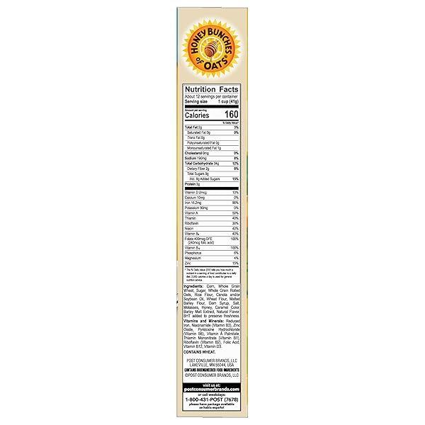 POST HONEY BUNCHES OF OATS VANILLA BREAKFAST CEREAL, VANILLA CEREAL WITH OATS AND GRANOLA CLUSTERS, 18 OZ BOX