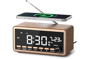 WAMGRA Digital Alarm Clocks Radio for Bedrooms,FM Radio & White Noise Sound Machine with Timer,Bluetooth Speaker,Dual Alarm Clock with Wireless Charging,Dimmable Big LED Display,Holiday Gifts for Men Women
