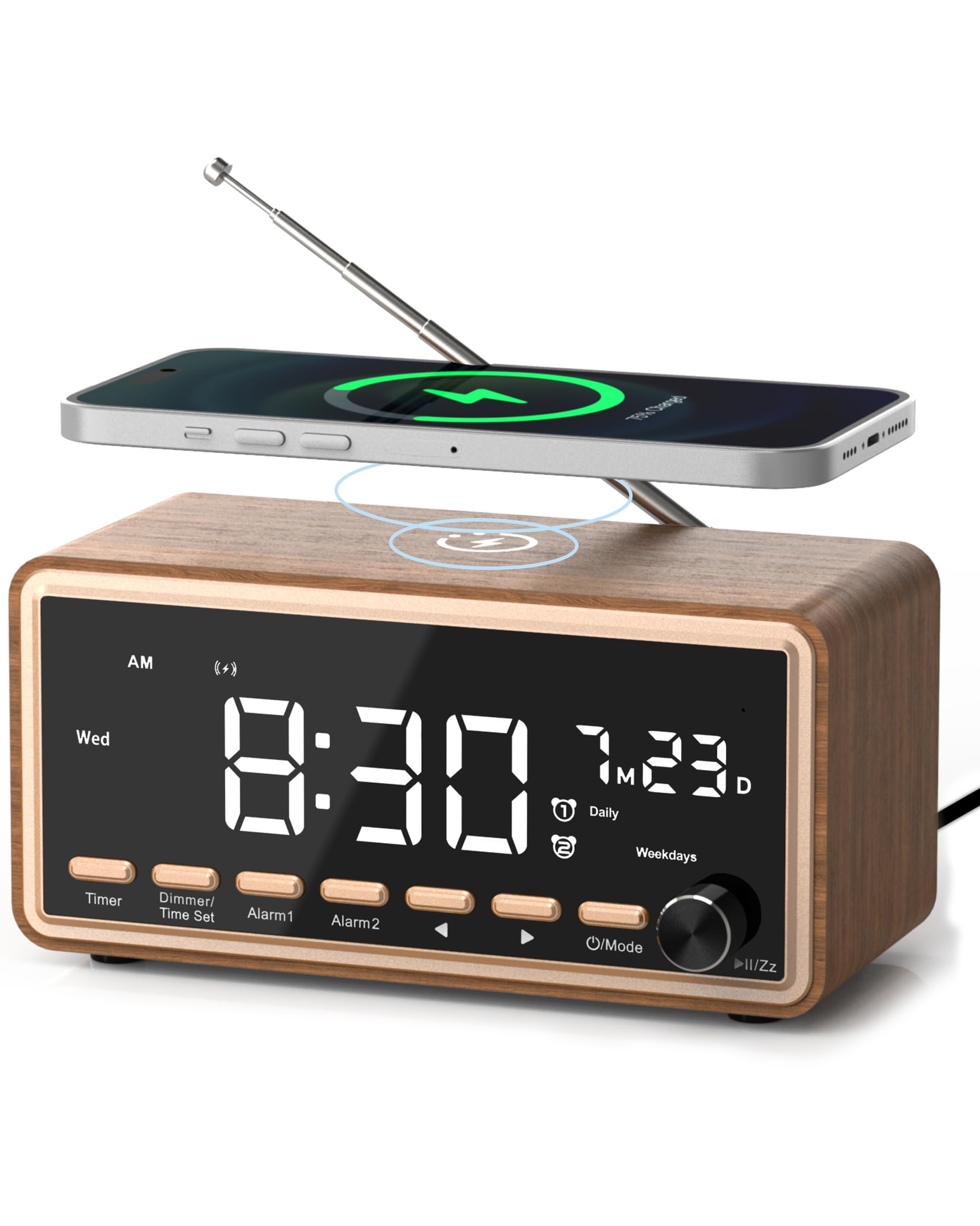Photo 1 of **WIRELESS CHARGER DOES NOT WORK**
Digital Alarm Clocks Radio for Bedrooms,FM Radio & White Noise Sound Machine with Timer,Bluetooth Speaker,Dual Alarm Clock with Wireless Charging,Dimmable Big LED Display,Holiday Gifts for Men Women