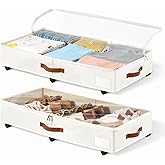 KitHero 6 Inches Under Bed Storage with Wheels Pack of 2, Underbed Shoe Storage Container Bin with Clear Lid Cover, Rolling U