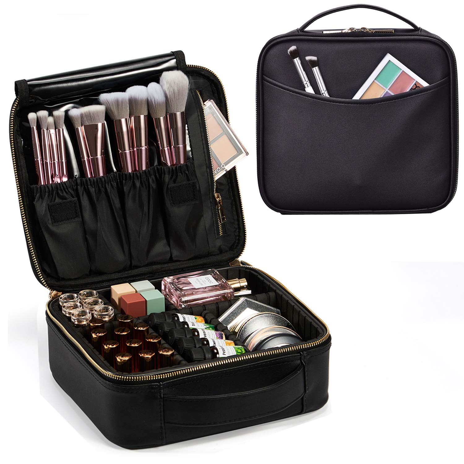 Stagiant Marble Makeup Bag Organizer Travel PU Leather Makeup Case Large Cosmetic Bag Train Case Makeup Travel Storage Bag Portable Brush Holder with Adjustable Divider for Jewelry Cosmetics Gift for Women - Marble : Beauty