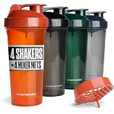 Smartshake Lite 4 Pack Protein Shaker Bottle | Silent Mixing, Leak-Proof Shaker Bottle | Shaker Cups For Protein Shakes (Nature, 800 ml)