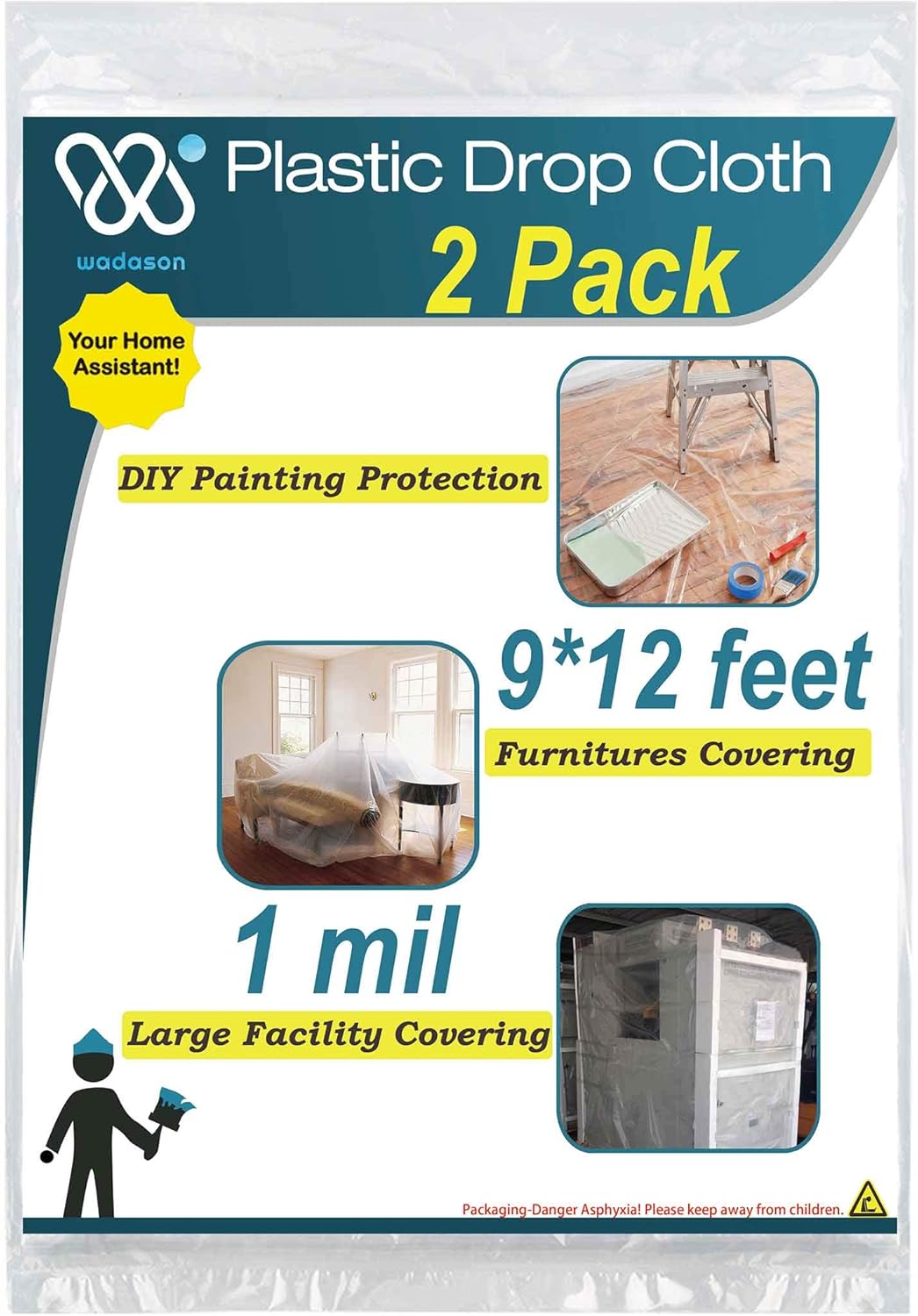 Plastic Drop Cloth 9x12 Feet Drop Cloth for Painting Plastic Sheeting