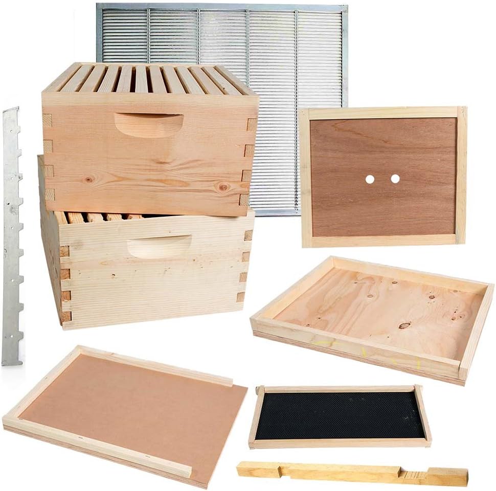 GOODLAND BEE SUPPLYGL2STACK Double Deep Brood Box Beginners Beehive Kit Including 20 Each Pine Frames Compatible with Pierco Pre-waxed Plastic Foundations (GL-2BK)