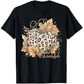 Leopard Pumpkin Thankful Blessed Autumn Fall Thanksgiving T-Shirt
