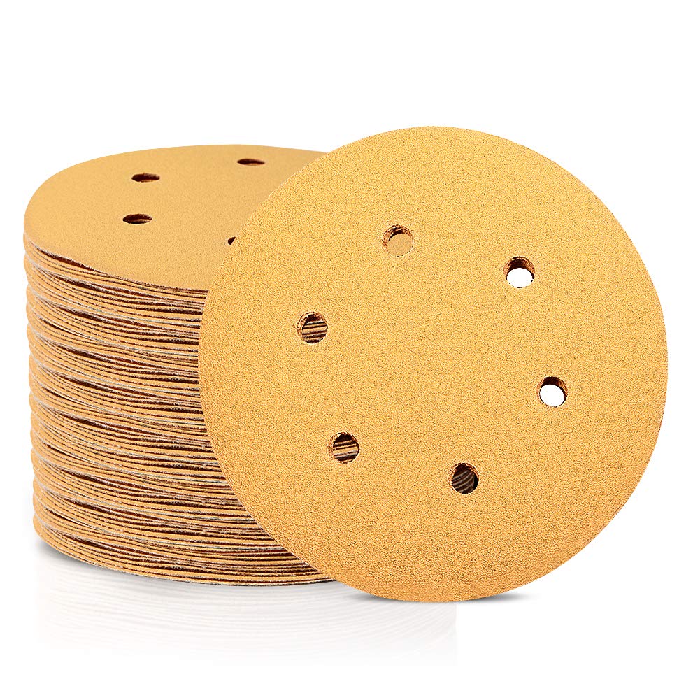 SPEEDWOX 100 Pcs 6 Inches Hook and Loop 6 Hole Sanding Discs 120 Grit Dustless Sandpaper Assortment Fit for Random Orbital Sander Yellow Finishing Discs for Automotive Woodworking