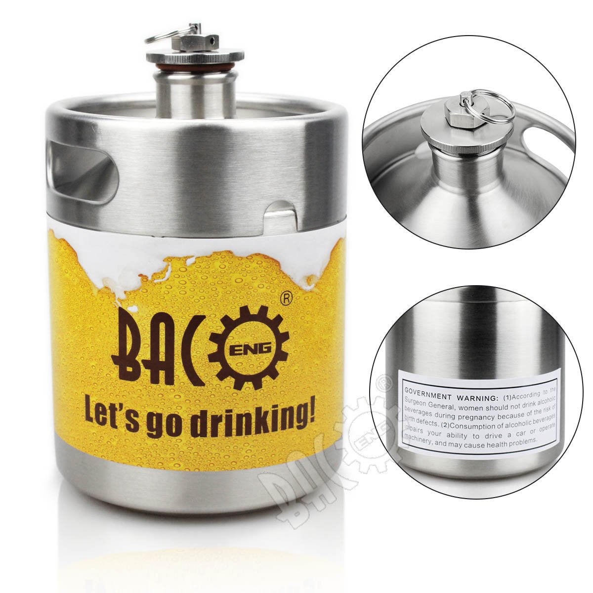 BACOENG 64 OZ Stainless Steel Mini Keg Style Beer
