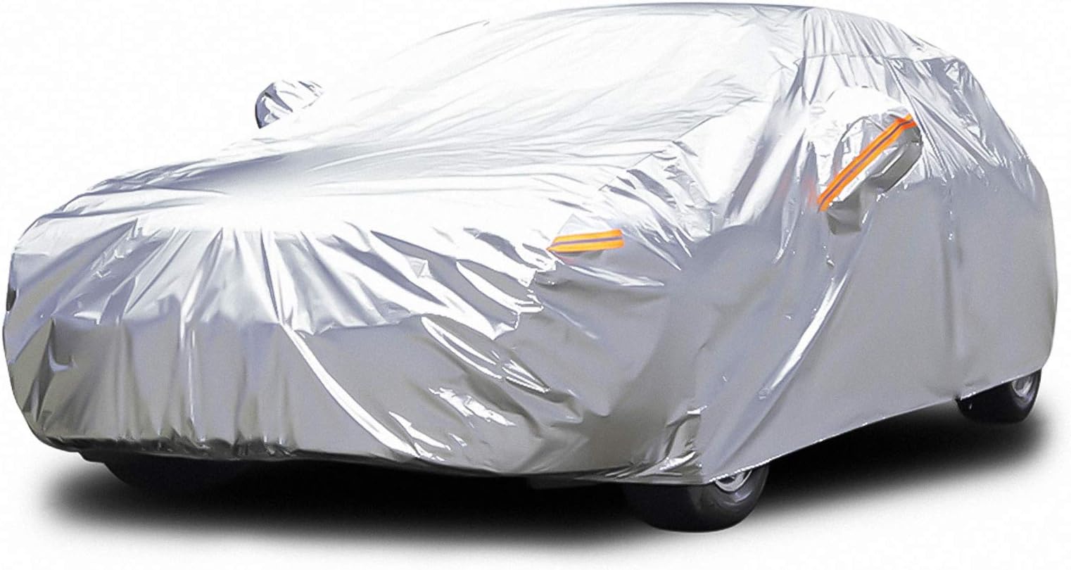 Audew 6 Layers Car Cover Waterproof All Weather Breathable UV Protection Snowproof Dustproof Universal Fit Full Car Covers for Sedan, SUV L(175’’-190’’)