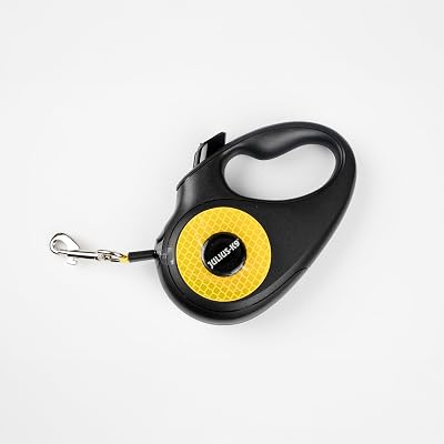 Trela retrátil para cães, fita S - 5 m, Preto/Laranja – Pega antiderrapante, trela de fita, extensível, travão com uma mão, pausa, fechadura, fita refletora, livre de emaranhados, serviço pesado
