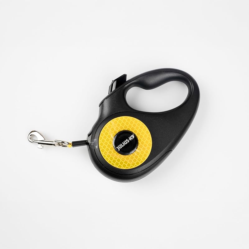 Trela retrátil para cães, fita S - 5 m, Preto/Laranja – Pega antiderrapante, trela de fita, extensível, travão com uma mão, pausa, fechadura, fita refletora, livre de emaranhados, serviço pesado