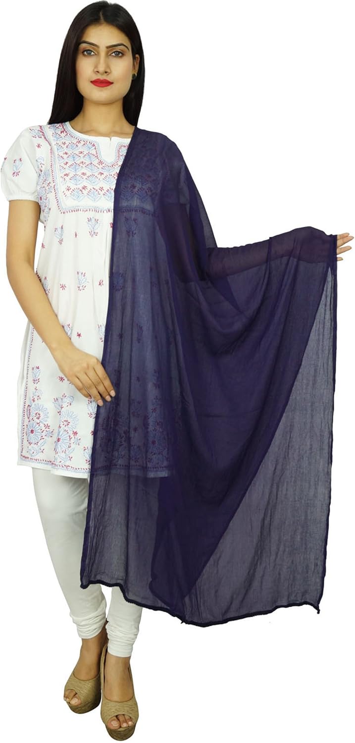 Chiffon Blend Indian Scarves Women Wear Stole Neck Wrap Chunni Long Dupatta Gift for Her One size, Navy Blue
