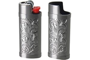 KIBBEH 2 Pack Metal Lighter case Cover, Vintage Floral Stamped Lighter Protective Cover Holder Fit for Mini BIC Lighter J5