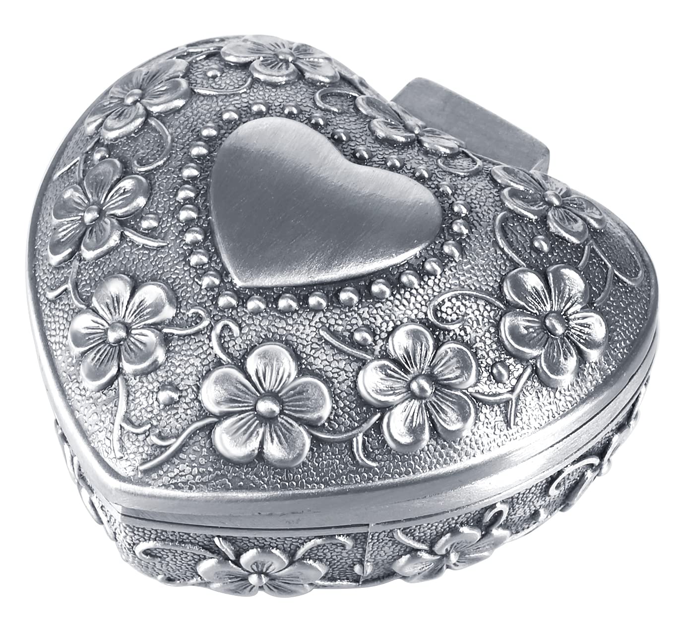 INFINIONLY Jewelry box for women, Tin alloy jewelry box, vintage heart carved flowers jewelry box, heart jewelry storage box, handicrafts, no deformation, no rust