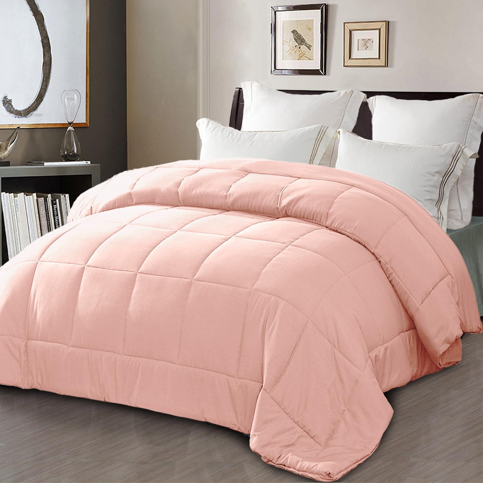 Exclusivo Mezcla 7.5 Tog Single Size Down Alternative Duvet Quilted Duvet for All Seasons - Breathable, Lightweight and Machine Washable (135x200 CM, Blush Pink)