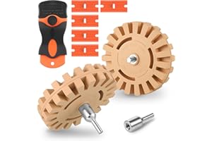 4Inch Adhesive Remover, Car Sticker Remover Kit, 2 Pcs Eraser Wheel with Plastic Scraper and Drill Adapters, Decal Remover, T