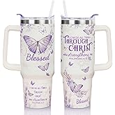 30 Oz Christian Tumbler with Handle and Straw Christian Coffee Travel Cup Mug Water Bottle, Religious Gifts for Women Christian Catholic Bible Gifts, Christmas Birthday Gifts for Women, Friends