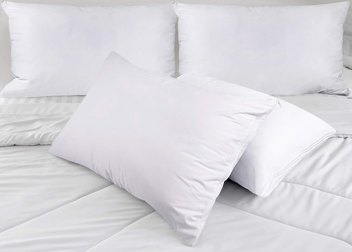 Utopia Bedding Waterproof Zippered Pillow Encasement – Pillow Protectors Jersey - 20 x 28 Inches - Bed Bug Proof (Pack of 4, Queen/Standard, White): Home & Kitchen
