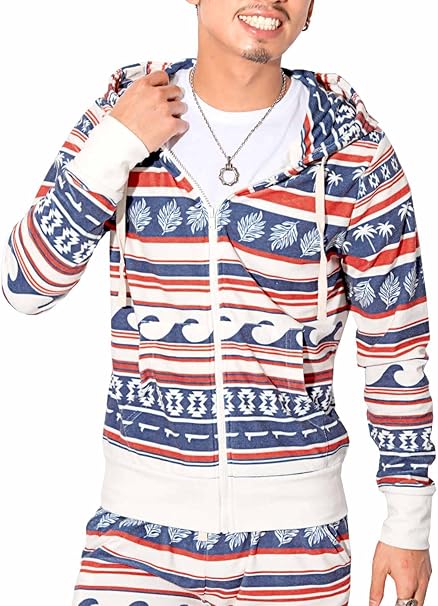 Amazon Lux Style ラグスタイル パーカー メンズ パイル タオル地 オルテガ ボーダー 薄手 アイボリーl トレーナー パーカー 通販