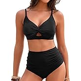 Vivola Women Two Piece Swimsuit Trendy Twist Cutout Bikini Set with High Waisted Bathing Suit Tummy Control Swimsuits