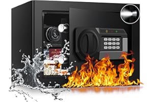 PSISUVRY 1.2 Cubic Feet Small Fire Safe Box for Home, Fireproof Lock Box, Security Money Safe with Digital Keypad, Spare Keys and Removable Shelf, Personal Home Safes for Money, Jewelry, ID Documents