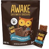 AWAKE - Caffeinated Chocolate Bites - Milk Chocolate, 50 pieces - 50mg Caffeine - Individually Wrapped Energy Bites - Coffee Alternative - Fairtrade, Gluten Free, Non GMO - 0.48oz