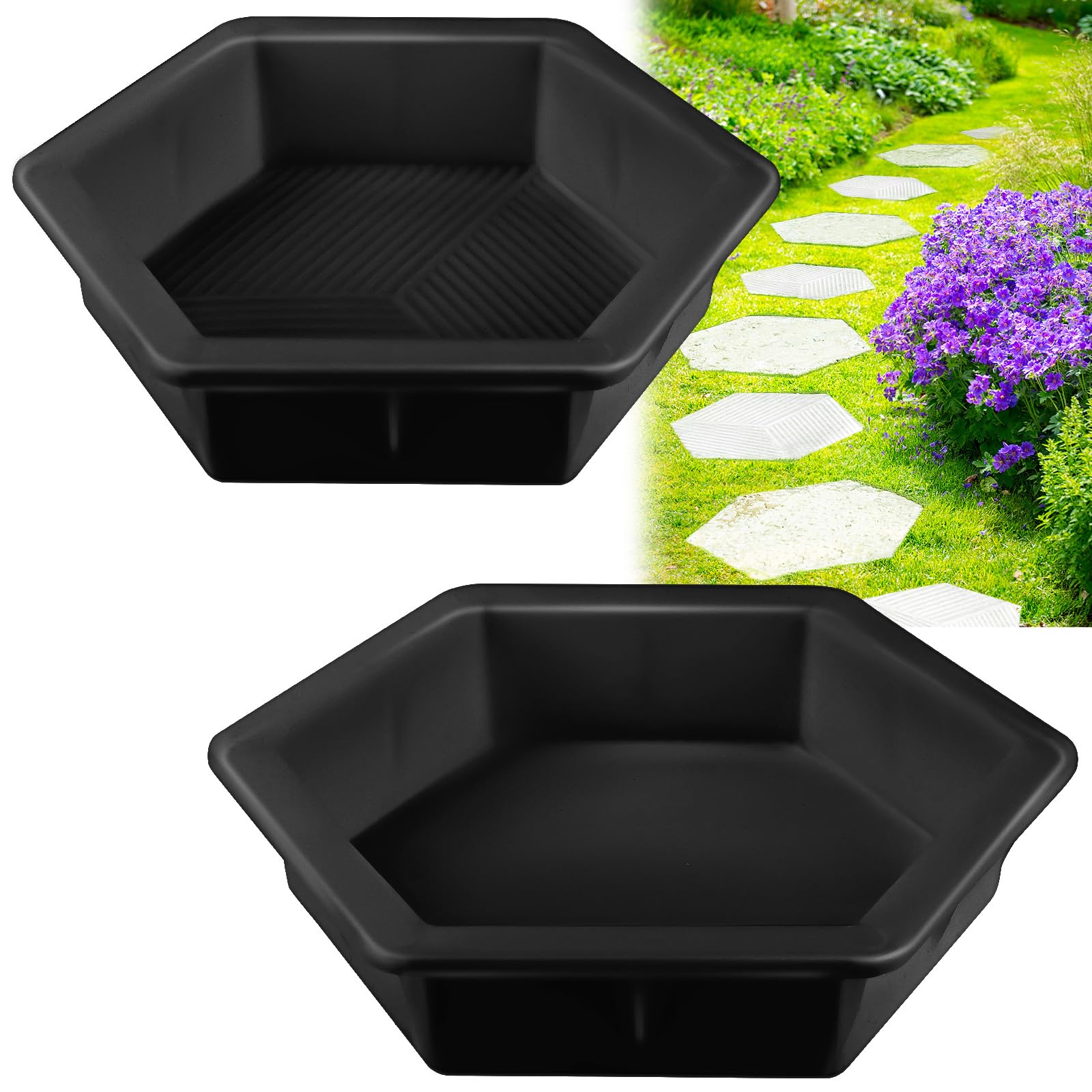 Photo 1 of 2 Size Hexagon Stepping Stone Mold, 9" /11.4" Reusable Cement Molds for Concrete, Plastic Concrete Molds for Walkways, Pavement and Garden, Paver Mold for Concrete (Black)